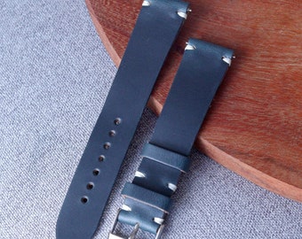 Navy blue Horween leather watch strap band made of Chromexcel / one single layer leather strap / 24 mm, 22 mm, 20 mm, 18 mm custom, handmade