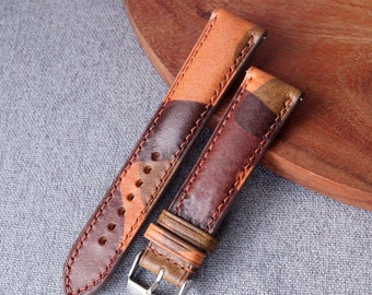 Camouflage watch strap leather band in Orange brown military pattern / handmade, Italian veg tanned / 24 mm, 22 mm, 20 mm, 18 mm custom