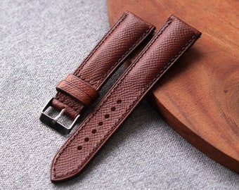 Cinturino per orologio in pelle Epsom color caramello marrone