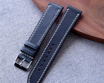 Navy blue Horween Chromexcel leather watch strap band / 100% handmade from full-grain leather  / 24 mm, 22 mm, 20 mm, 18 mm custom sized