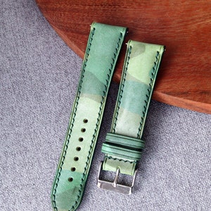 Camo watch strap band ghost Camouflage Leather, light green / handmade, Italian veg tanned leather / 24 mm, 22 mm, 20 mm, 18 mm custom