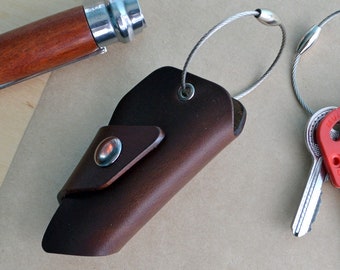 Estuche para llaves de cuero Horween para hasta 8 llaves / Llavero de cuero Chromexcel marrón Horween Horse con cable de metal / Llavero de cuero grueso