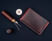 Horween leather card holder wallet in Burgundy Chromexcel credit cards fron pocket wallet