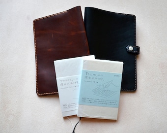 Midori MD Notebook leather cover | Snap closure, 2 Horween leather colours, all sizes | Journal refillable sleeve