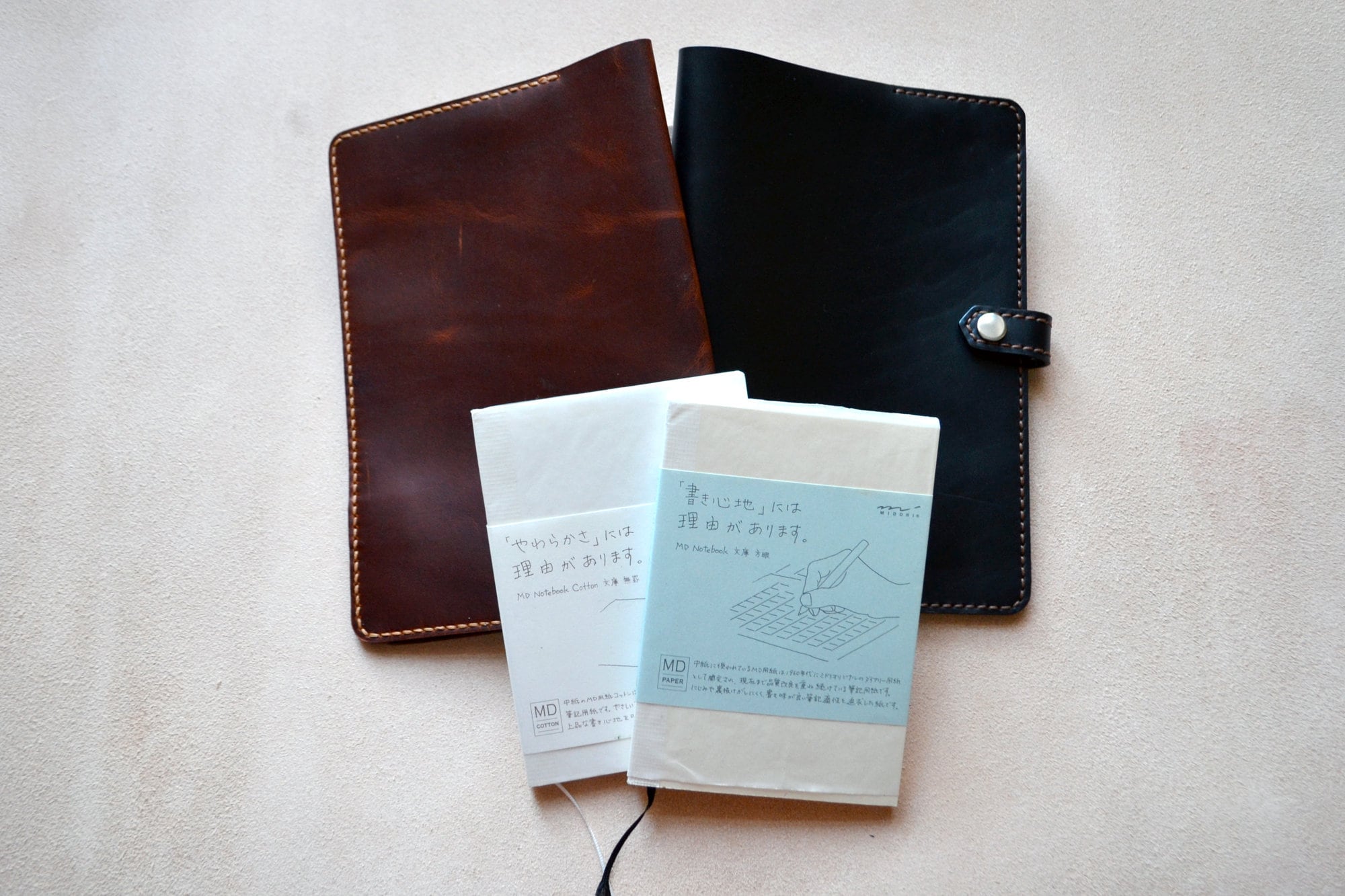 Midori MD Notebook Leather Cover | Snap Closure, 2 Horween Leather