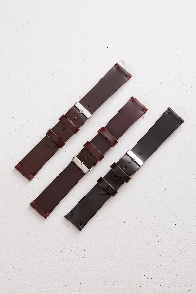 Shell Cordovan One Layer watch strap band in Whiskey Tan Horween leather / 100% handmade / 22 mm, 20 mm, 18 mm, 16 mm, 14 mm, 12 custom image 10