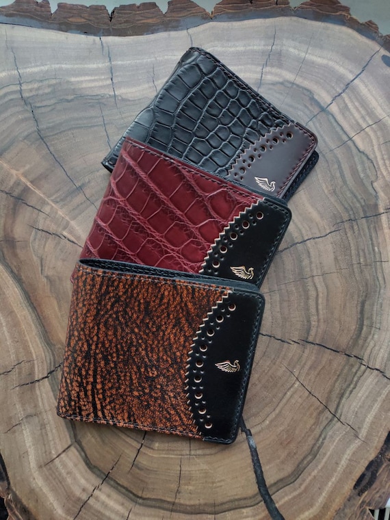 Personalized Black Alligator Wallet With Horween Shell Cordovan
