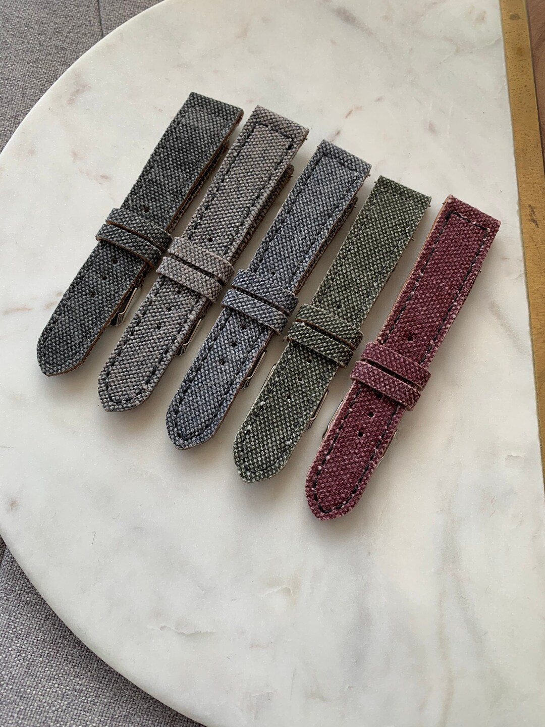 Canvas Watch Strap Fabric Band / Gray, Khaki, Red, Blue Brushed Cotton