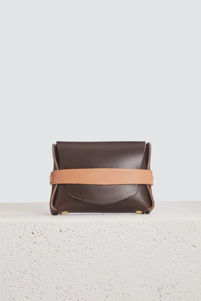 Cartera de cuero Horween para cualquier cosa / Estuche/bolsa pequeña de cuero Chromexcel marrón, billetera de bolsillo frontal, billetera de cuero sin costuras/monedero, Era imagen 6