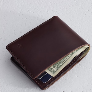 Cartera de cuero para hombre Horween Chromexcel burdeos, con o sin cierre a presión / Monedero delgado con bolsillo para tarjetas y monedas / Bifold monogramado, Archer imagen 8