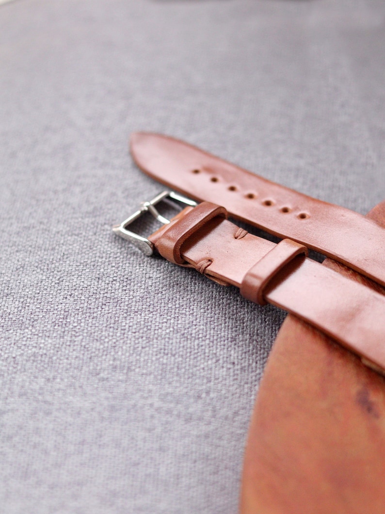 Shell Cordovan One Layer watch strap band in Whiskey Tan Horween leather / 100% handmade / 22 mm, 20 mm, 18 mm, 16 mm, 14 mm, 12 custom image 4