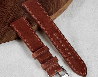 Horween Dublin English Tan leather watch strap band / 100% handmade from light brown leather / 24 mm, 22 mm, 20 mm, 18 mm custom sized