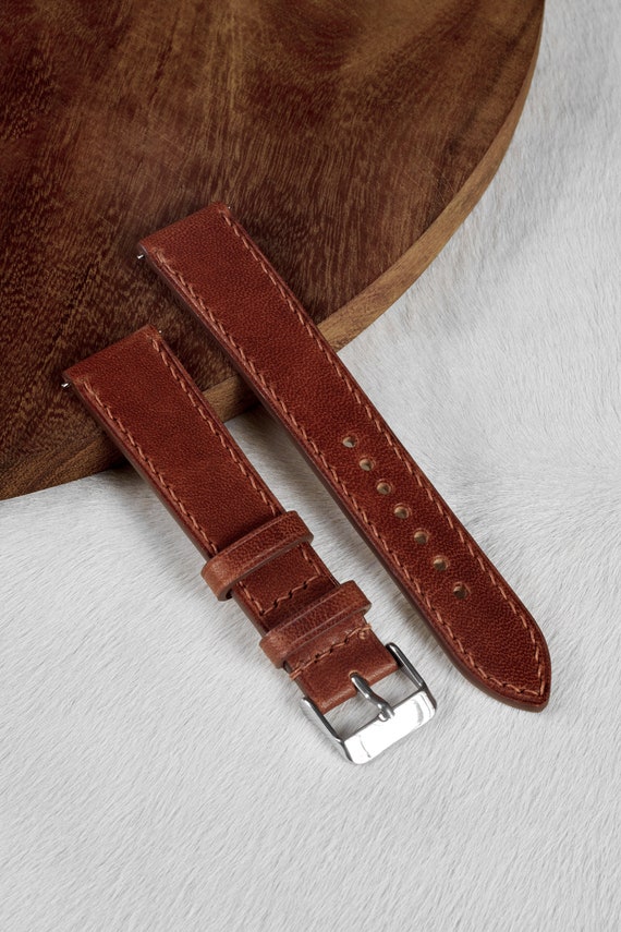 Horween Dublin English Tan leather watch strap band / 100% handmade from light brown leather / 24 mm, 22 mm, 20 mm, 18 mm custom sized