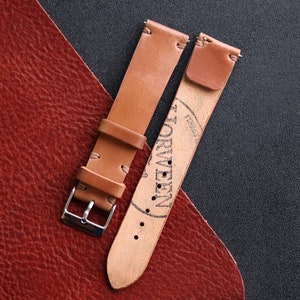 Shell Cordovan One Layer watch strap band in Whiskey Tan Horween leather / 100% handmade / 22 mm, 20 mm, 18 mm, 16 mm, 14 mm, 12 custom image 6