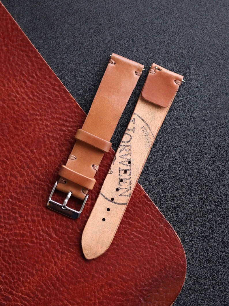 Shell Cordovan One Layer watch strap band in Whiskey Tan Horween leather / 100% handmade / 22 mm, 20 mm, 18 mm, 16 mm, 14 mm, 12 custom image 6