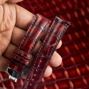 Burgundy Alligator watch strap band, Pomegranate Red / 100% handmade from alligator leather/ 22 mm, 20 mm, 18 mm, 16 mm, 14 mm
