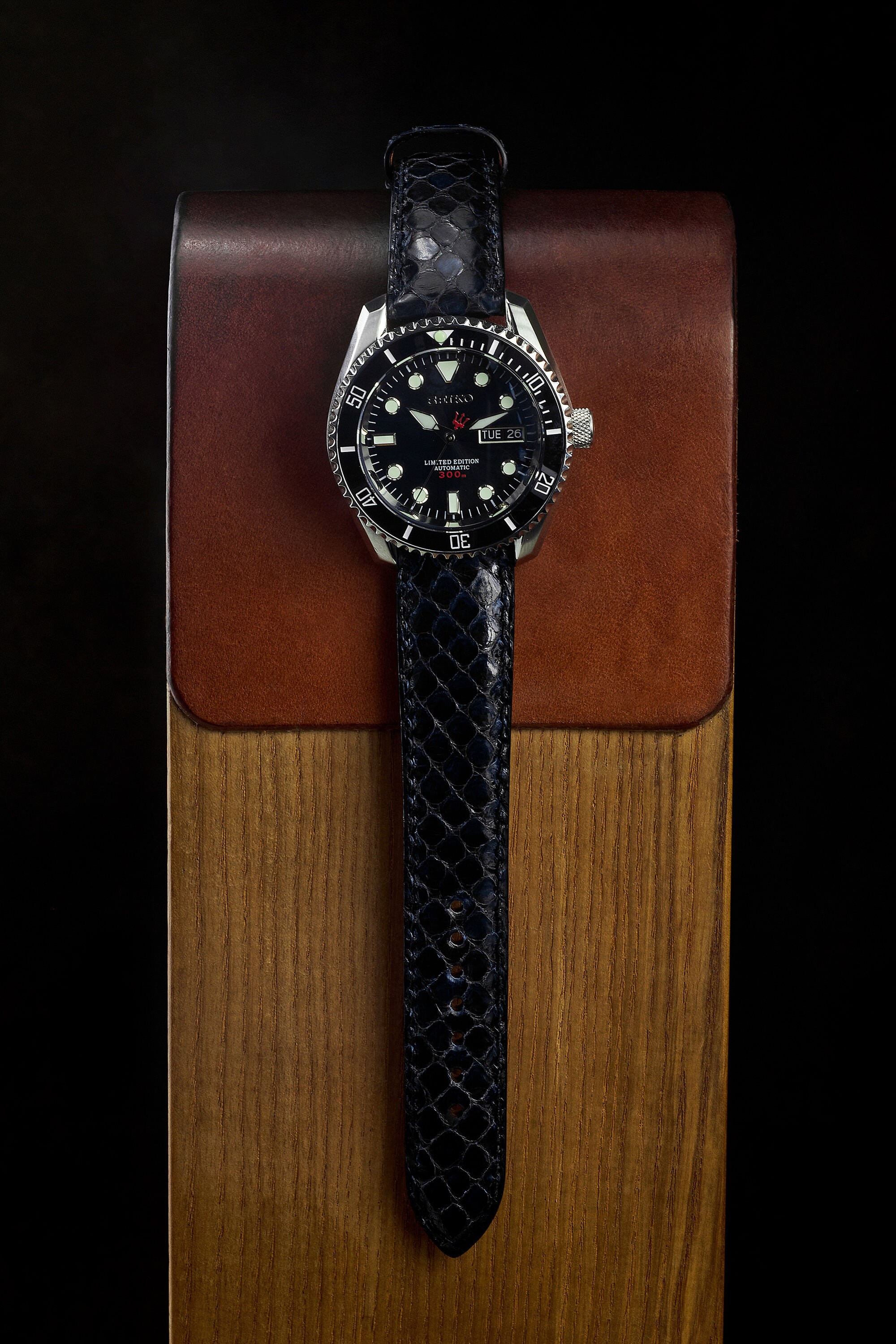 Navy Python Watch Strap Band Real Leather / Handmade From Real