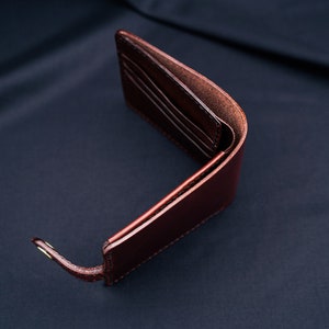 Cartera de cuero para hombre Horween Chromexcel burdeos, con o sin cierre a presión / Monedero delgado con bolsillo para tarjetas y monedas / Bifold monogramado, Archer imagen 5