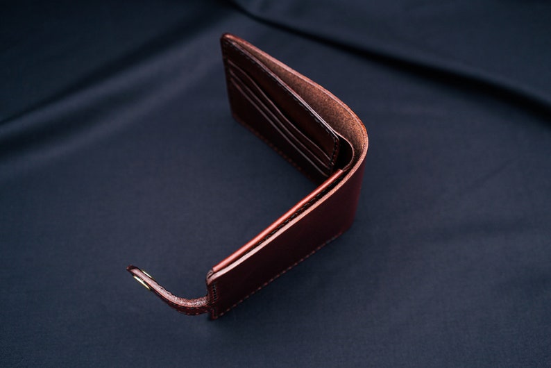 Cartera de cuero para hombre Horween Chromexcel burdeos, con o sin cierre a presión / Monedero delgado con bolsillo para tarjetas y monedas / Bifold monogramado, Archer imagen 5