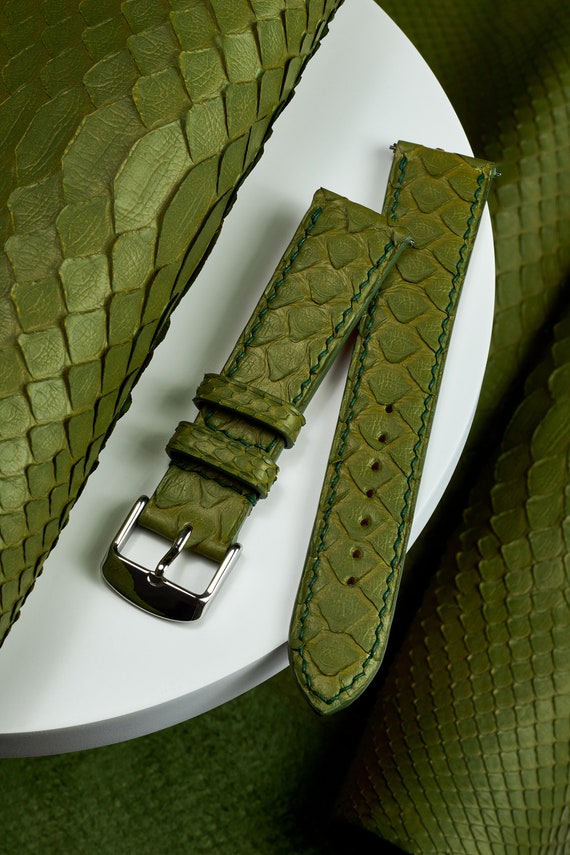 Green Watch Strap Band Real Python Leather / Handmade From Real