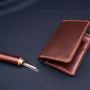 Porta-cartão de crédito em couro Bown Horween / Carteira, cartão de visita, bolsa em couro Horween Chromexcel marrom chocolate, Kaleo
