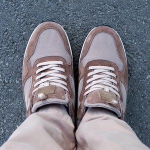 Men's Leather Sneakers, Handmade, light brown beige Suede Leather with Tan mesh Tawny Russet Casual Footwear, comfort summer men shoes Start image 6