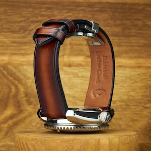 Correa de reloj de piel marrón patinada a mano, color degradado / hecha a mano, piel lisa / 24 mm, 22 mm, 20 mm, 18 mm, 16 medidas personalizadas