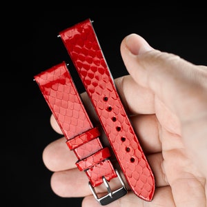 Red python plain watch strap band / lady's woman and men's strap handmade from real snake skin /22 mm, 20 mm, 18 mm, 16 mm, 14 mm, 12 custom