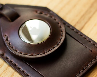 AirTagおよび/またはラゲッジタグパーソナライズケースブラウンHorween Chromexcelレザー/Apple Air Tagホルダー、ラゲッジタグホルダーキーフォブ