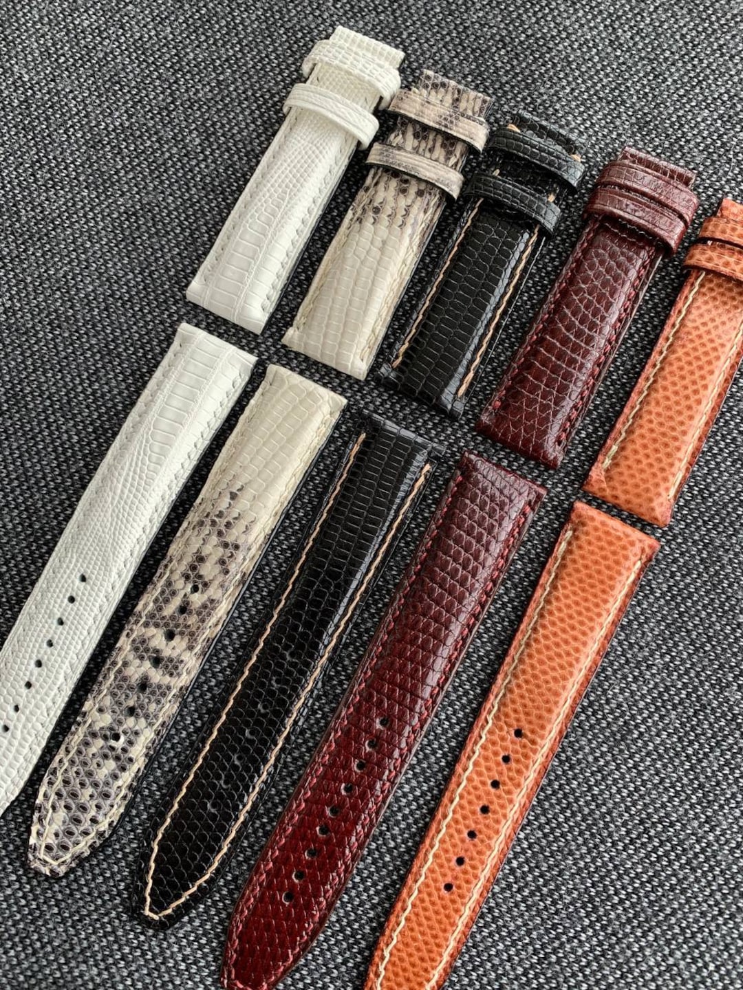 Lizard Watch Strap 20 18 Mm Ivory Grey White Black Padded Collectible Item Unique Watch Strap OOAK Etsy