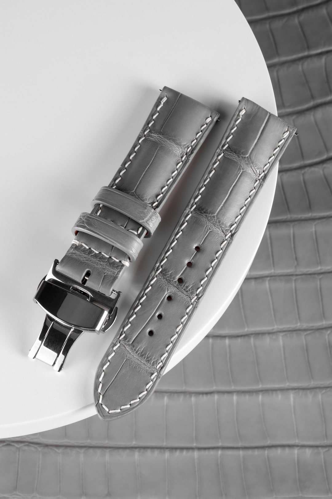 Gray Alligator Watch Strap Band / 100% Handmade From
