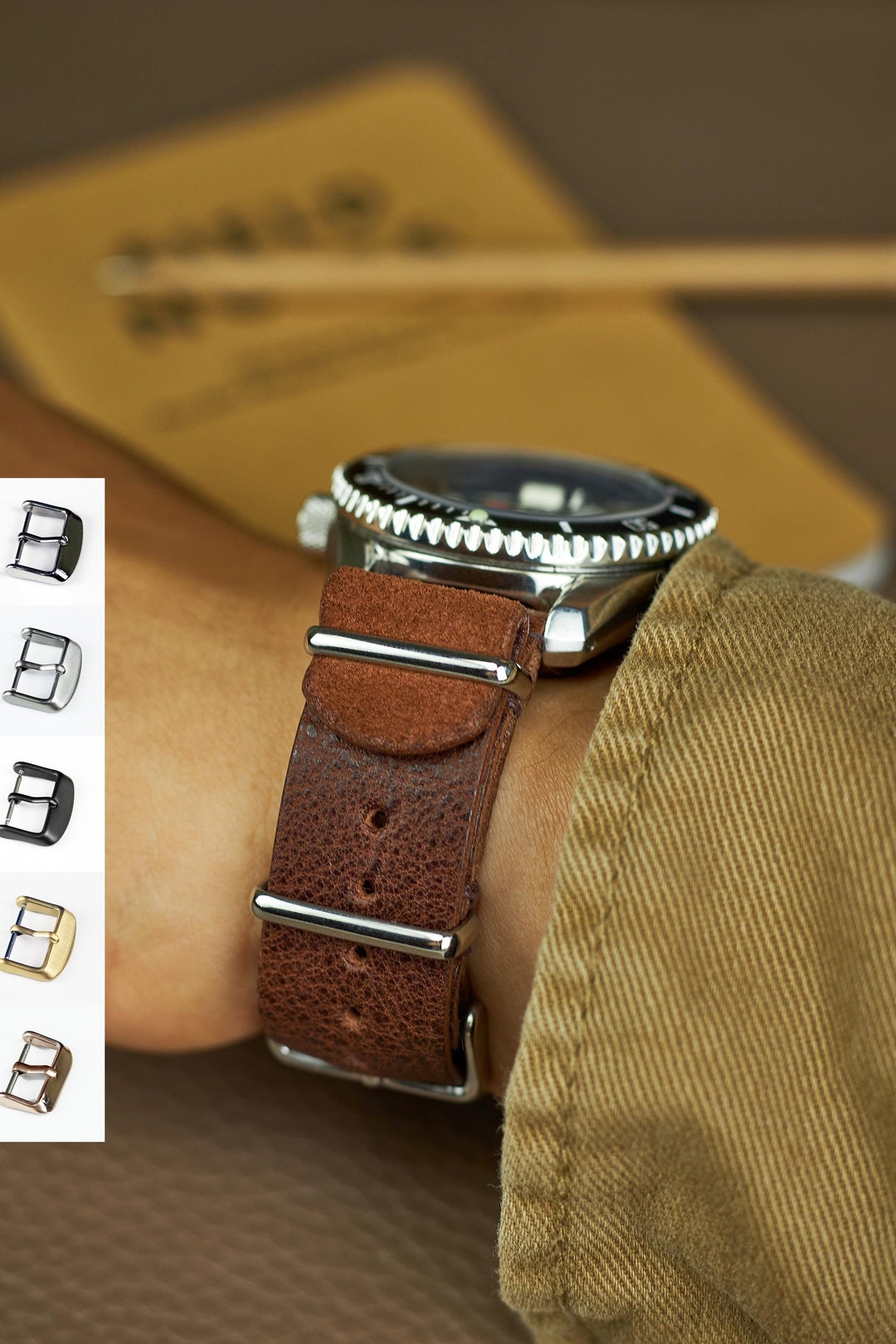 Cinturino in pelle NATO Pelle pieno fiore con patina rustica