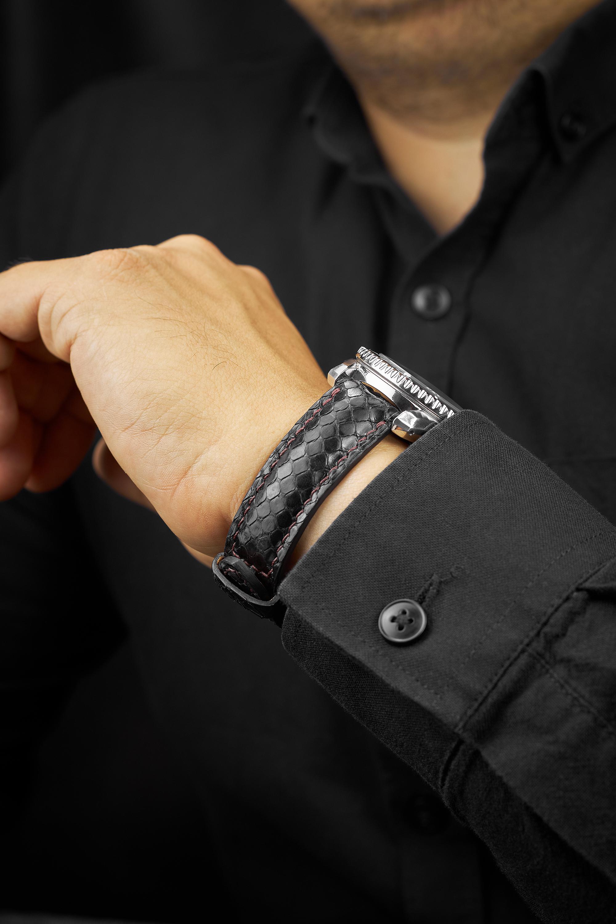 Black Snake Watch Strap Band / Python Leather Band Textured Exotic ...