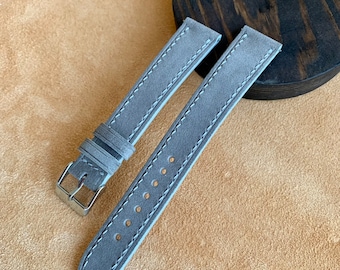 Bracelet de montre en cuir suédé gris / 100 % fait main avec doublure en cuir tanné végétal / dimensions personnalisées 24 mm, 22 mm, 20 mm, 18 mm