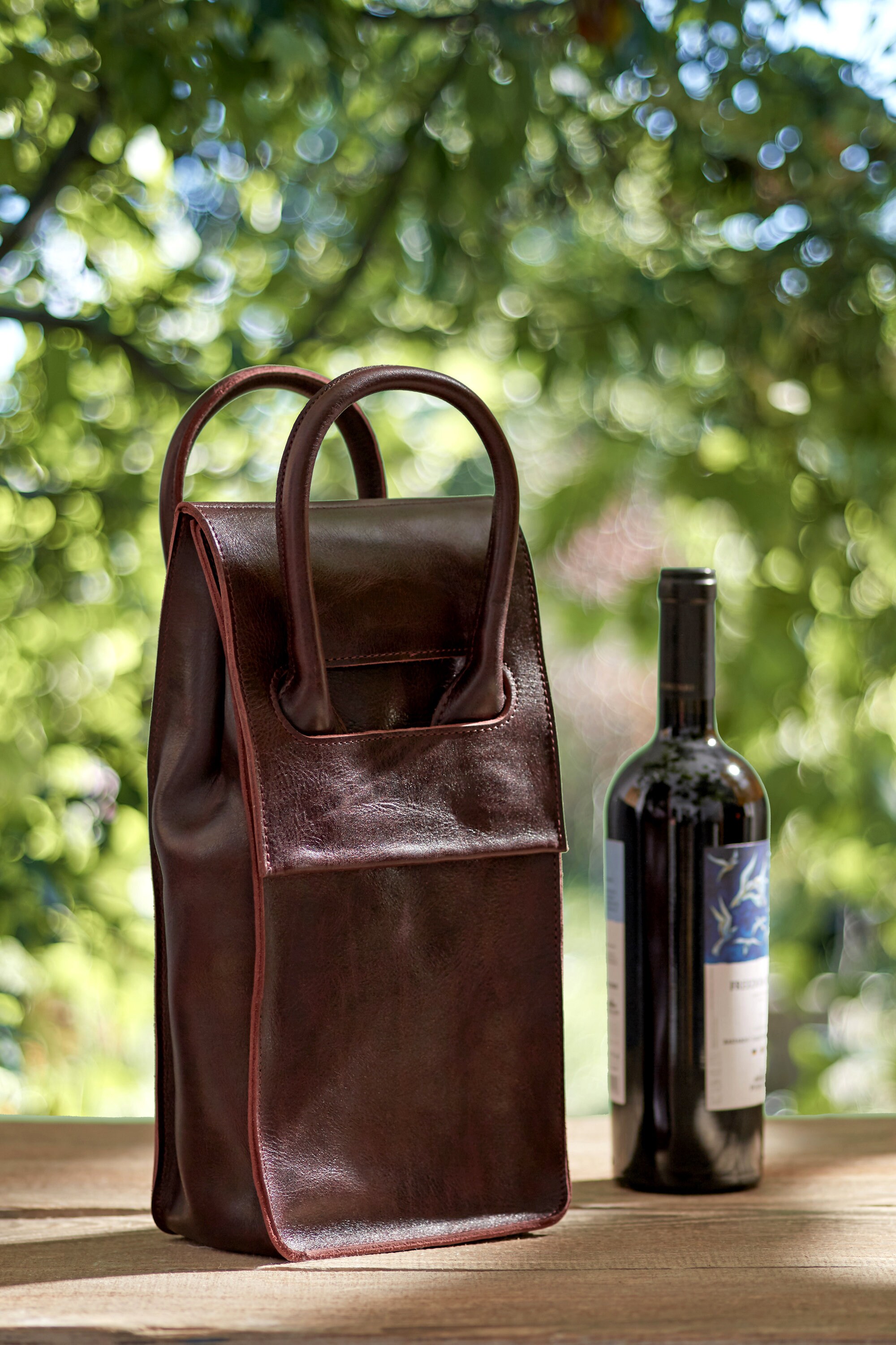 Leather Bag for 2 Bottles / Leather Bottle Carrier / Wine and 