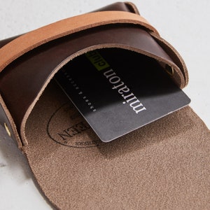 Cartera de cuero Horween para cualquier cosa / Estuche/bolsa pequeña de cuero Chromexcel marrón, billetera de bolsillo frontal, billetera de cuero sin costuras/monedero, Era imagen 3