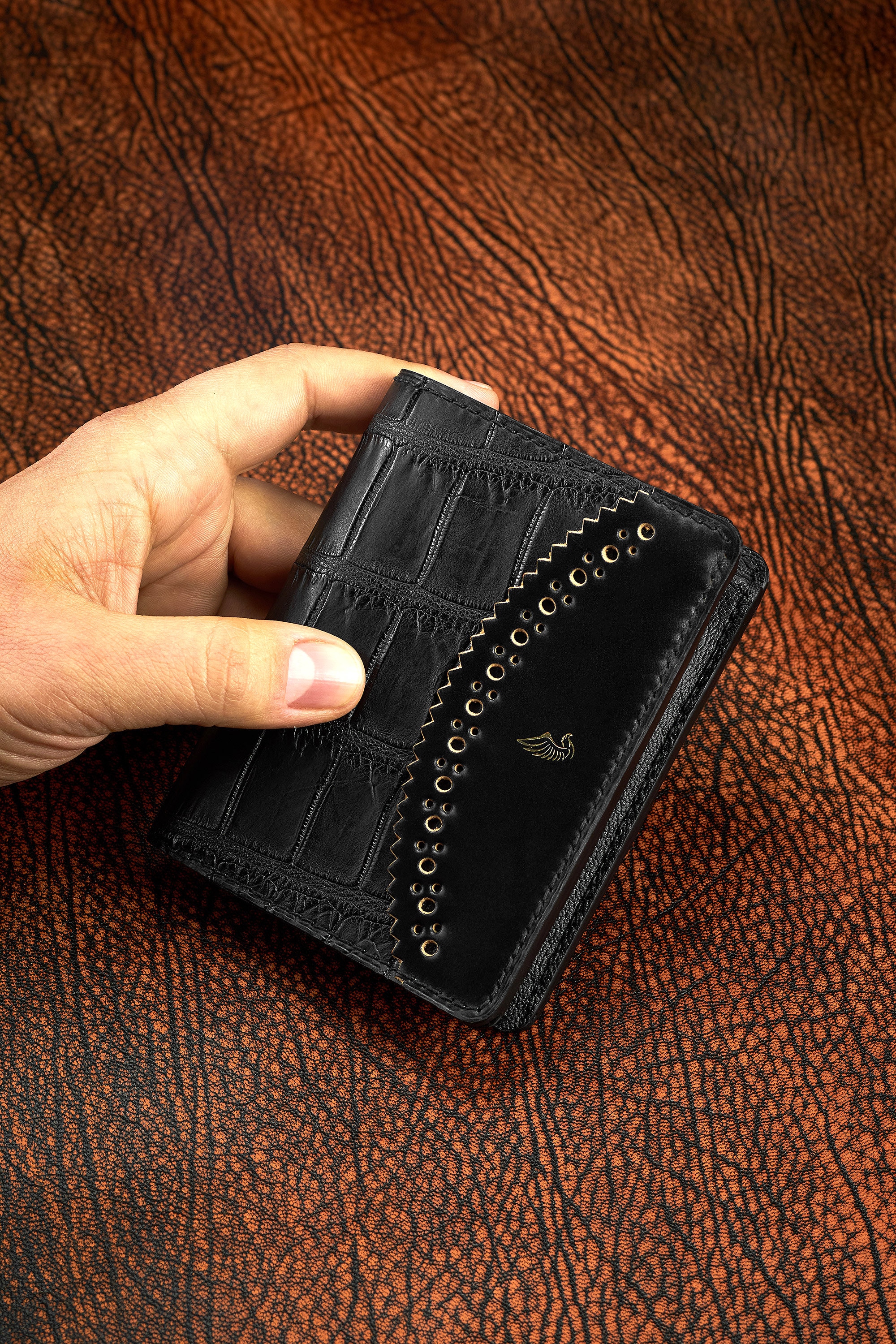 Personalized Black Alligator Wallet With Horween Shell Cordovan