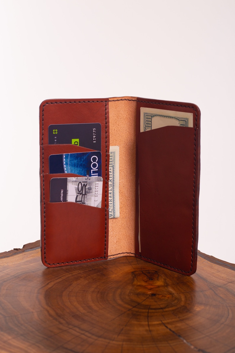 Brown leather checkbook wallet with credit card slots Etsy