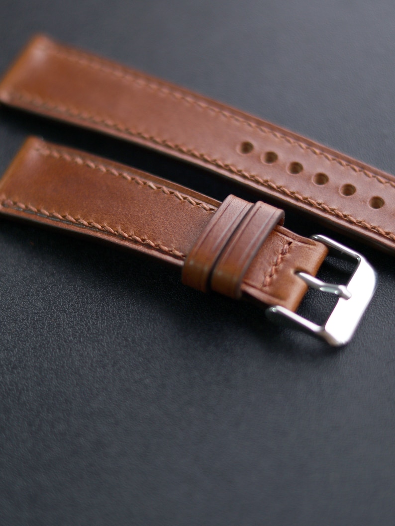 Medium Brown Buttero leather watch strap band, whiskey wheat /100% handmade from full-grain leather / 24 mm, 22 mm, 20 mm, 18 mm custom image 8