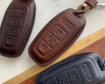 AUDI leather car key holder / Horween Chromexcel leather case for remote smart key Audi accessory / A6, A7, A8, Q7, Q8, E-Tron / Handmade