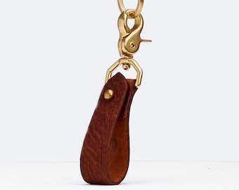 Hand Stitched Bison Leather Keychain: Horween Tan Brass Ring
