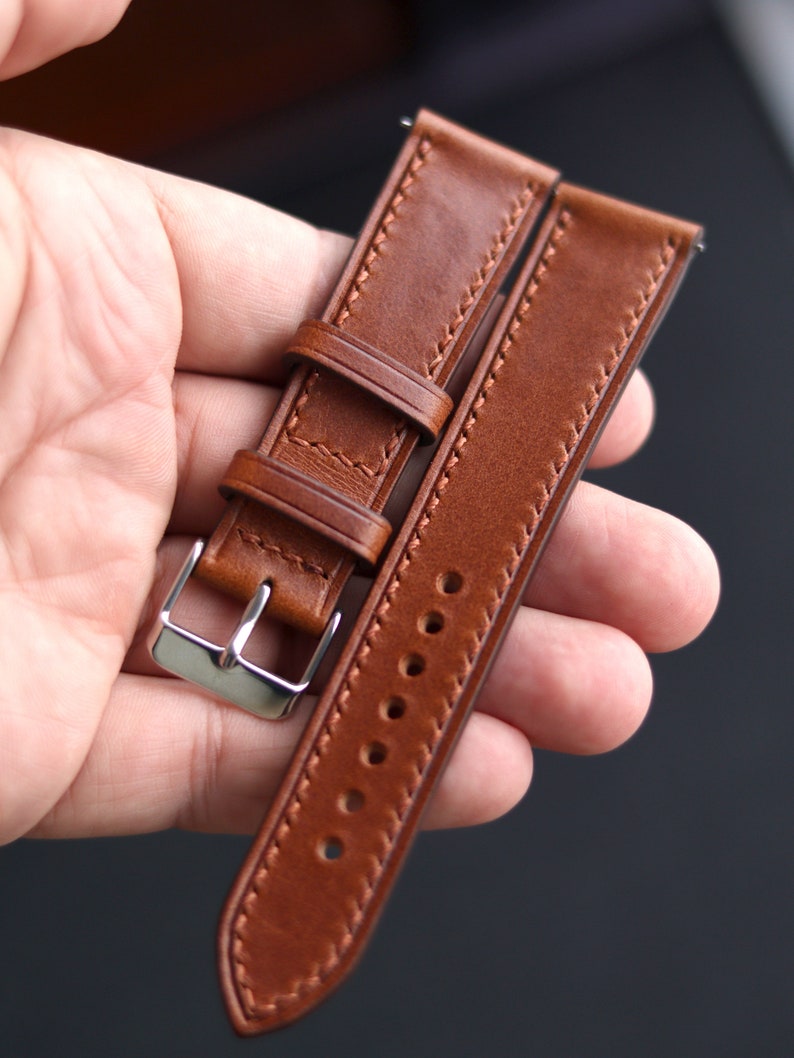 Medium Brown Buttero leather watch strap band, whiskey wheat /100% handmade from full-grain leather / 24 mm, 22 mm, 20 mm, 18 mm custom image 5