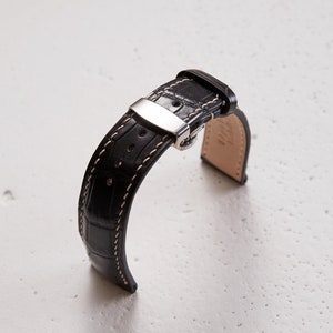 Black Alligator watch strap band / 100% handmade from alligator leather with great pattern / 22 mm, 20 mm, 18 mm, 16 mm, 14 mm, 12 custom image 3