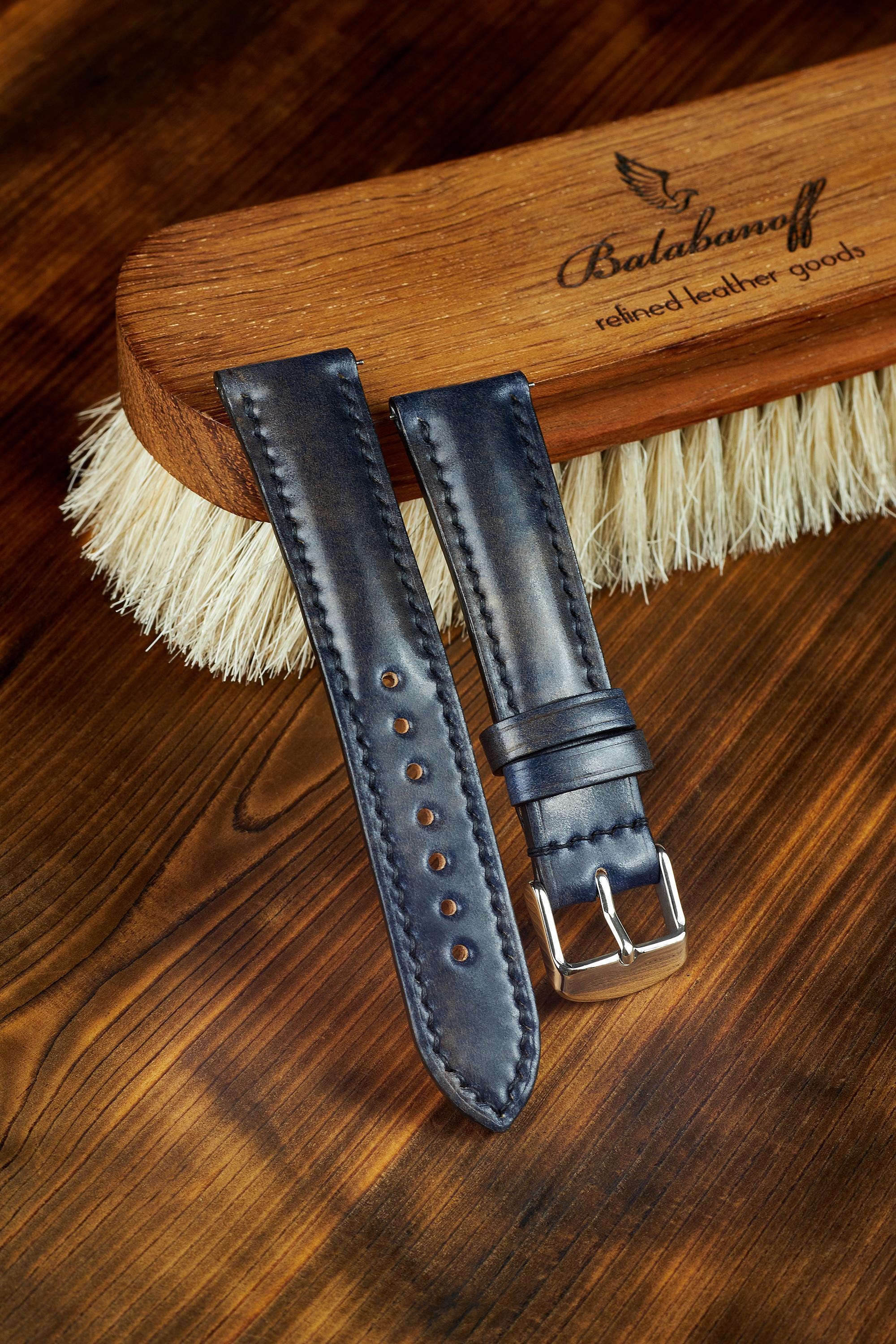 Navy Shell Cordovan Watch Strap: Handmade Blue Rocado Leather Band