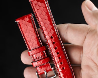 Lady's watch strap band Red python / handmade from real snake skin | woman and men's red strap/ 22 mm, 20 mm, 18 mm, 16 mm, 14 mm, 12 custom