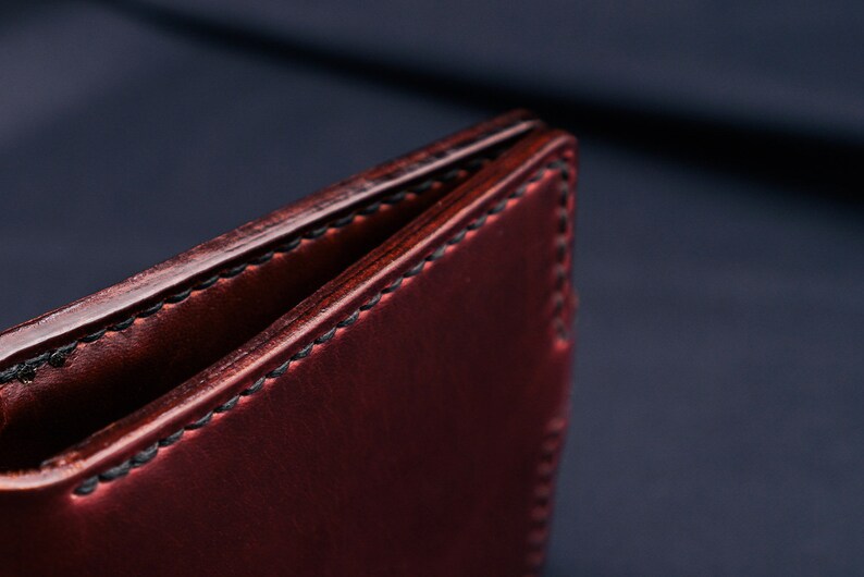 Cartera de cuero para hombre Horween Chromexcel burdeos, con o sin cierre a presión / Monedero delgado con bolsillo para tarjetas y monedas / Bifold monogramado, Archer imagen 6