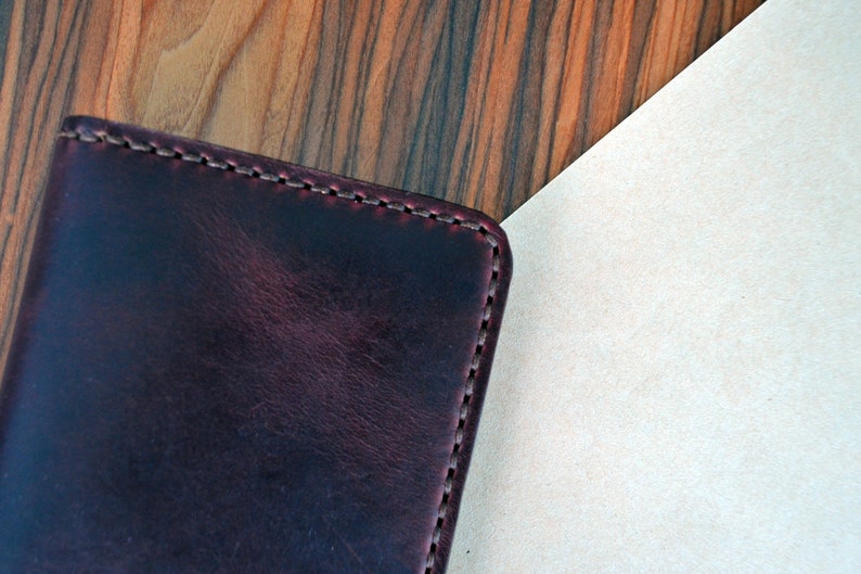 Travel wallet in Burgundy Horween leather with cognac interior long wallet case organizer image 5