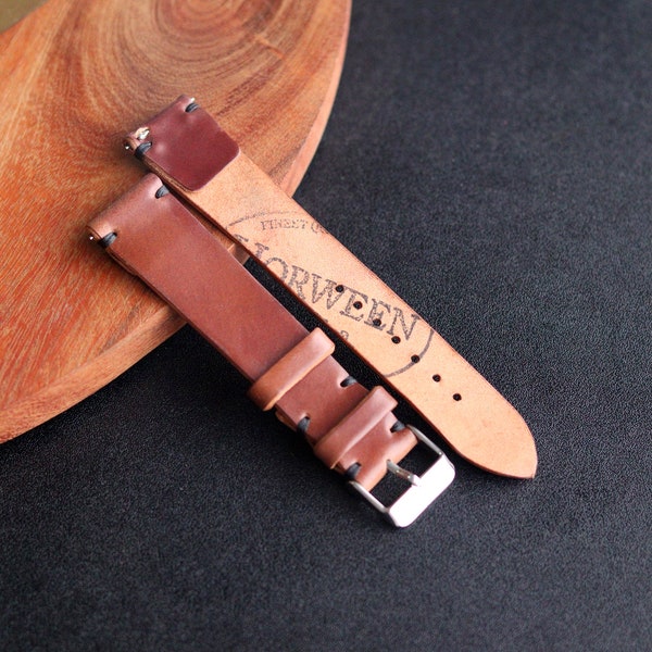 Bracelet de montre One Layer Shell Cordovan en cuir brun rougeâtre Horween n° 4 / 100 % fait main / 22 mm, 20 mm, 18 mm, 16 mm, 14 mm, 12 personnalisés