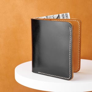 Cartera Shell Cordovan en Cordovan Negro de Rocado, regalo personalizable / Cartera hecha a mano con interior curtido vegetal patinado / Chicago