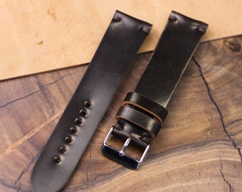 Bracelet de montre en cordouane marron en cuir Horween / 100 % fait main / 24 mm, 22 mm, 20 mm, 18 mm, 16 mm, 14 mm, 12 mm dimension personnalisée